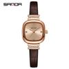 Sanda/Threeda Nuevo Producto 7052 Correa de Cuero Exquisito Compacto Elegante Moderno Versátil Cuadrado de Cuarzo Reloj para Mujer