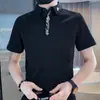 Camisa Polo Retro Bordada de Manga Corta para Hombre Transfronteriza Verano Nuevo Estilo Coreano Solapa Simple Corte Ajustado Camiseta Top Tendencia