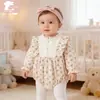 Roupas de Inverno para Meninas com Lã Grossa, Estampa Floral Elegante, Macacão de Bebê, Roupas para Bebê Menina, Direto da Fábrica, Macacão de Engatinhar, Estilo Ins