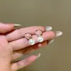 Pendientes de Perla con Flor Rosa Pastel para Mujer, Suave Estilo Retro Francés de Lujo Ligero, Pendientes de Diseño de Nicho de Alta Gama