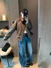 Jeans de Pierna Ancha Moldeadores de Cintura Alta de Corte Dividido con Caída Estilo Americano Forma de Pera Querido Moqie MQ1947