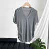 Taogawa Coreano Cuello en V Botón Chic Manga Corta para Mujer Top de Punto Adelgazante con Cintura Plisada YL318-1