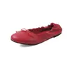 Primer Encuentro Temporada Dulce Estilo Femenino Zapatos Planos de Ballet para Mujer Lazo Plisado Plano Suela Suave Zapatos Individuales Zapatos de Rollo de Huevo