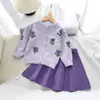 Conjunto de Suéter de Otoño para Niñas, Nuevo Estilo Otoño e Invierno, Dulce Conjunto de Dos Piezas de Cárdigan de Punto y Falda Corta para Bebés Niñas, Ropa Infantil Transfronteriza