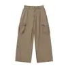 Yidao Vintage Otoño Nuevos Productos Retro Japonés Cuadros Pequeños Lateral Bolsillos Grandes Holgados Pierna Ancha Pantalones Cargo Hombre
