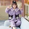 Pijama de Coral Fleece para Niñas para Otoño e Invierno, Ropa de Casa Engrosada y Forrada de Polar para Niños Mayores, Conjunto Cálido de Franela para Niñas