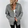 Suéter con Capucha de Color Sólido para Lluvia Ligera, de Punto, con Botones, Estilo Transfronterizo para Mujer, Nuevo Cardigan de Punto con Cordón para Otoño e Invierno 2023 para Mujer