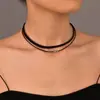 Novos Acessórios Europeus e Americanos Gargantilha Curta da Moda Alça de Couro para Pescoço Colar Empilhado de Camada Dupla Colar para Clavícula Feminino