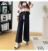 Perfeito para baixinhas! Jeans Wide Leg Feminino Outono 2026 Cintura Alta Emagrecedor Cropped Calça de Barra Larga H090416