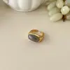 Anillo de Lujo Nuevo de Nicho Estilo Coreano, Anillo Ancho Vintage de Piedra Natural, Anillo Abierto Ajustable Versátil Personalizado para el Dedo Índice