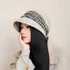 Nuevo Sombrero de Fieltro de Lana Estilo Cubo Otoño e Invierno para Mujeres de Mediana Edad y Mayores, Sombrero de Pescador con Retazos de Espiga, Sombrero Cálido Casual para Exteriores