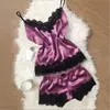 Nuevo Estilo Europeo y Americano Ropa de Casa, Conjunto de Pijama Camisola con Ribete de Encaje Moderno y Cómodo, Conjunto Sexy de Encaje de Malla