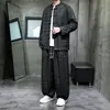 Conjunto Informal de Dos Piezas para Hombre Estilo Chino, Patrón de Rombos, Botón Oculto, Chaqueta y Pantalones Anchos Sueltos, Otoño/Invierno 2026