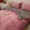 Conjunto de quatro peças de leite veludo espesso de inverno, conjunto de três peças de flanela, lençol e capa de edredom, antiestático para dormir nu, impressão e tingimento reativos