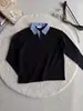 Corea del Sur Azul Claro Miu Cuadros Puntadas Cuello Polo Loka Anti-Arrugas Air Layer Camiseta de Manga Larga Cleanfit Algodón