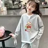 Camiseta Nova de Manga Longa para Meninas Primavera e Outono, Malha Waffle Infantil Falsa Peça Dupla Estilosa Casual Versátil Gola Redonda