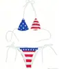 Bikini de Dos Piezas con Estampado de Estrellas y Rayas Estilo Y2K, Escotado Halter, Adorno Sexy de Encaje