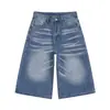 Pantalones cortos holgados de mezclilla nirben estilo retro americano lavado, jeans cropped, pantalones de pierna ancha de verano para hombre, pantalones de longitud media