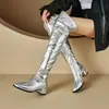 Botas altas para mujer 2026 modelo de comercio exterior puntera cuadrada tacón medio grueso cremallera lateral 32-46 botas altas para actuación en escenario