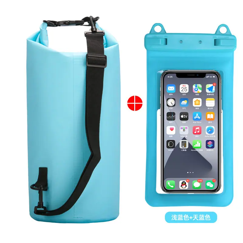 夹网防水桶+双挂钩实色PVC手机袋=浅蓝色+天蓝色组合款