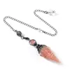 Comércio Exterior Novos Produtos Prata Antiga Cristal Colorido Pêndulo Pedra Semi-preciosa Pedra Colorida Resina Pêndulo Hexágono Cone Pingente