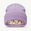 Gorro de punto de alta calidad, color liso, acrílico puro, forro de satén, protege el peinado, mantiene el calor, gorro de lana