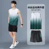 Traje deportivo para hombre, ropa de secado rápido, chaleco de seda helada, pantalones cortos, para correr, entrenamiento de verano, ropa de fitness, venta al por mayor transfronteriza