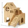 Villa de bambú de doble capa para hámster con tobogán, casa para morder para mascotas pequeñas, productos de comercio exterior, venta al por mayor directa de fábrica