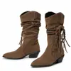 Botas altas de punta para otoño e invierno, de importación, color liso, sin cordones, ligeras, de tacón alto, botas versátiles de talla grande para mujer, botas de moda con tacón cuadrado