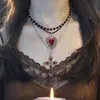 Junan Colgante de Collar con Colgante de Cruz de Flor con Forma de Corazón de Perla Gótico Retro Transfronterizo Estética Y2K Nuevo Estilo