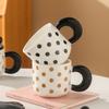 Taza de Cerámica de Puntos Geométricos Taza para Desayuno con Cuchara Taza de Agua de Cerámica Taza de Café Caja de Regalo Regalo de Acompañamiento