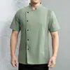 Roupa de trabalho elástica para chef masculina, de manga curta, respirável para o verão, adequada para hotéis, refeitórios, restaurantes, padarias e cozinhas, disponível para mulheres, atacado