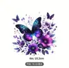 Pegatina de Vinilo Mariposa Morada con Flores de 15.2 cm - Pegatina Adecuada para Decoración de Coche, Laptop