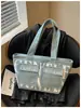 Bolso de mano artístico con estampado de letras estilo japonés, bolso de lona simple de gran capacidad para el día a día, bolso de hombro para estudiantes para la clase y el trabajo
