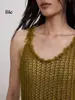 Vestido sin mangas de punto de lana suelta con dobladillo en línea A, textura y sensación de alta gama, con bordes de flecos calados