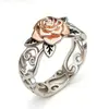 Cao Shi Gran Venta Anillo de Flor Bicolor Chapado en Cobre Oro Rosa Anillo de Compromiso Bicolor Vintage Europeo y Americano Joyería para Mujer