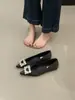 Zapatos de Mujer con Aumento Interno de Altura, Hebilla Cuadrada, Pedrería, Estilo Satén Francés Primavera 2026, Elegantes Zapatos de Punta Fina, Zapatos Negros para el Trabajo