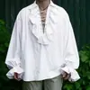 Em Estoque 2019 Wish Amazon Vintage Camisa Masculina de Cor Sólida com Gola Reversível, Camisa Franzida, Bufante C106 Linho