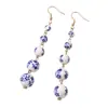 Ez5886 Pendientes de Perlas con Patrón de Porcelana Azul y Blanca Europea y Americana Transfronterizos Moda Retro Pendientes para Mujer