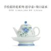 Tazón cubierto de pie alto con pequeña flor azul pintado a mano, taza de té, juego de té kung fu, tetera de cerámica, color bajo cubierta, taza para té de burbujas, tetera de mano antiquemaduras