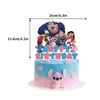 Bandera Globo de Stitch Azul Lilo y Stitch Inserto para Pastel Colgante Espiral Tarjeta Set de Decoración para Fiesta de Cumpleaños