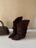 Botas de felpa plisadas apiladas que aumentan la altura para mujer 2026 Otoño/Invierno Nuevo Llegada Puntera Puntiaguda Botas de Vaquero Occidentales Botas de Caña Media con Solapa para Mujer