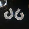 Pendientes Colgantes Redondos Geométricos de Aguja Plateada con Diamantes, Pendientes Exquisitos Simples y de Moda, Pendientes de Lujo Ligero de Gama Alta con Sentido del Diseño