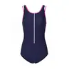 Traje de Baño Nuevo Estilo Resort, Sexy, Ajustado, Cubre Vientre, Conservador, Moderno, Traje de Baño de una Pieza con Cremallera Estilo Deportivo para Mujer