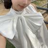 Camisa sin mangas con lazo blanco de hija rica estilo francés para mujer, diseño de alta gama, top tipo chaleco holgado que cubre el abdomen, verano