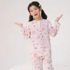Pijama de Algodão Seda Conjunto Meninos Verão Crianças Meninas Manga Longa Roupa de Casa Roupa para Ar Condicionado Bebê Verão Roupa Infantil