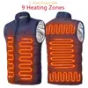 Chaleco térmico para hombre de otoño e invierno, 9 piezas, engrosado, piedra tinta fina, calefacción USB, talla grande, chaleco casual