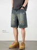 Shorts de Mezclilla Desgastados Casuales Retro Estilo Americano para Hombre, Holgados de Moda Geniales de Cinco Puntos, Pantalones Finos de Verano de Largo Medio