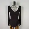 Blusa Sexy de Manga Longa com Decote em V, Estilo Puro Desejo de Dongdaemun, Coreana, Versátil, Franzida, Modelagem Justa para Mulheres