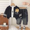 Conjunto de Cárdigan Otoñal para Niños Estilo Coreano 2025 Nuevo para Bebés Casual Manga Larga Gorro Oso Suéter de Manga Larga Conjunto de Tres Piezas
